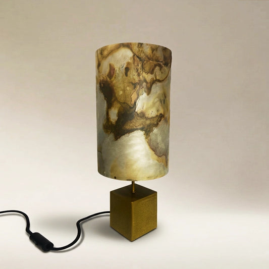 Lampe Halley acier poudre de laiton et abat-jour ardoise pierre de lune - Atelier Maus