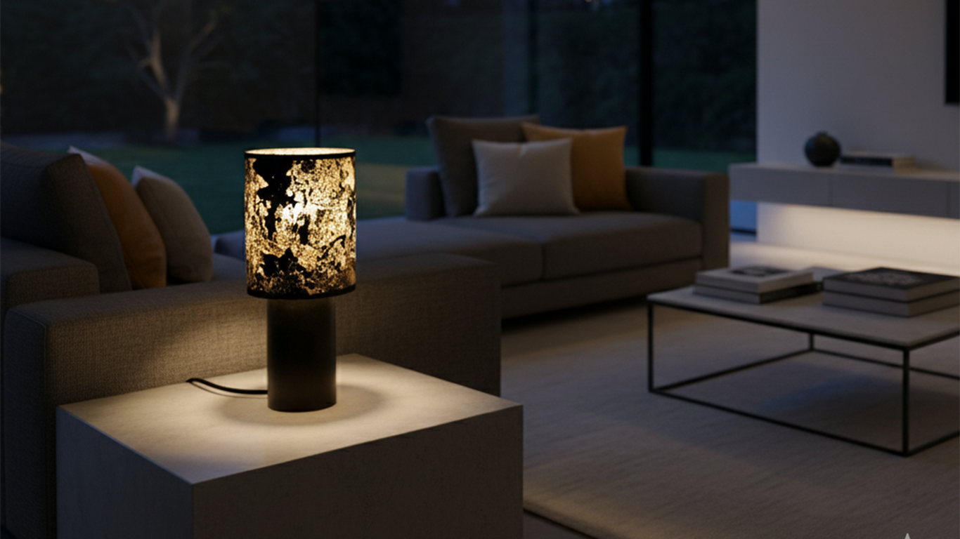 Lampe Wilkins compacte en acier oxydé dans un intérieur contemporain, collection Atelier Maus