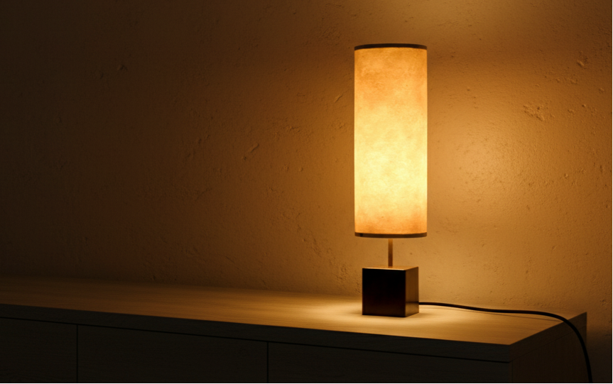 Lampe à poser Halley en acier oxydé et mica, design compact minimaliste artisanal français