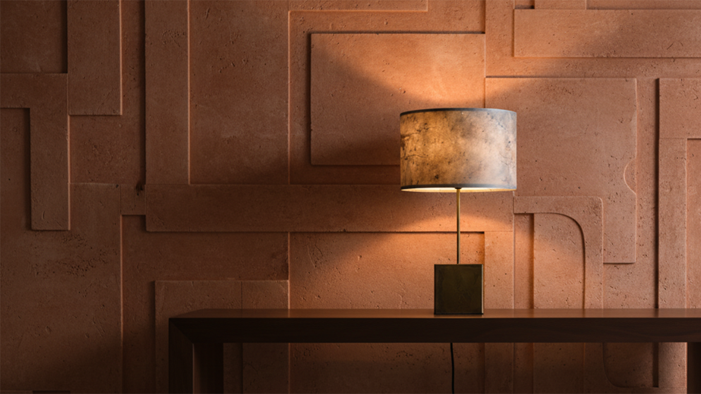 Lampe Képler en acier  et ardoise dans un intérieur contemporain, collection Atelier