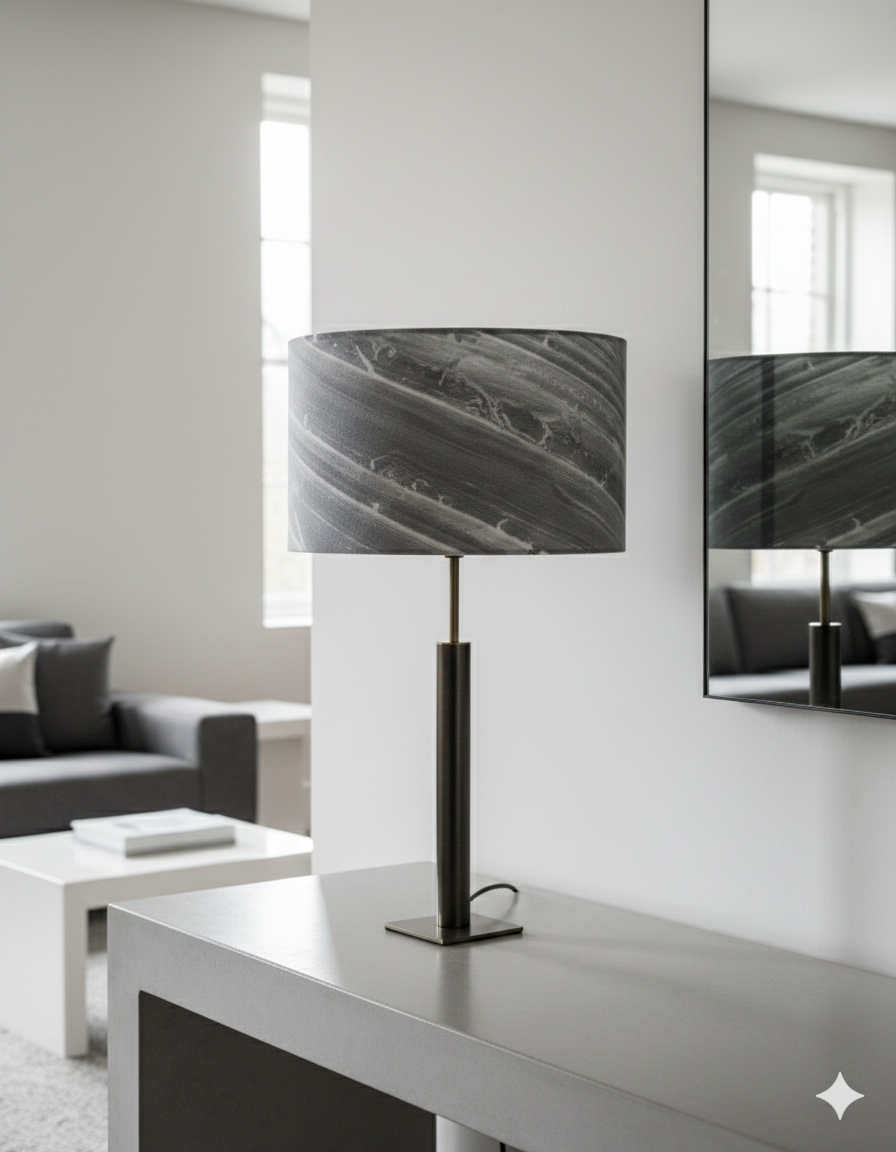 Lampe Rosalynd de l'Atelier Maus sur une console dans un interieur contemporain chic et épuré