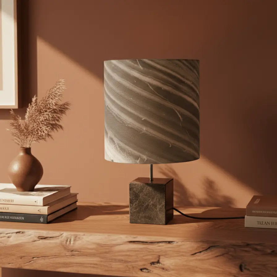Lampe Cassini avec son abat-jour en feuille de marbre Cipollino Taille L