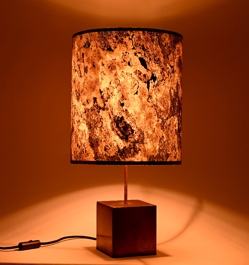 Lampe à poser Cassini Nova - vue d'ensemble avec patine cuivre et feuille d'ardoise naturelle