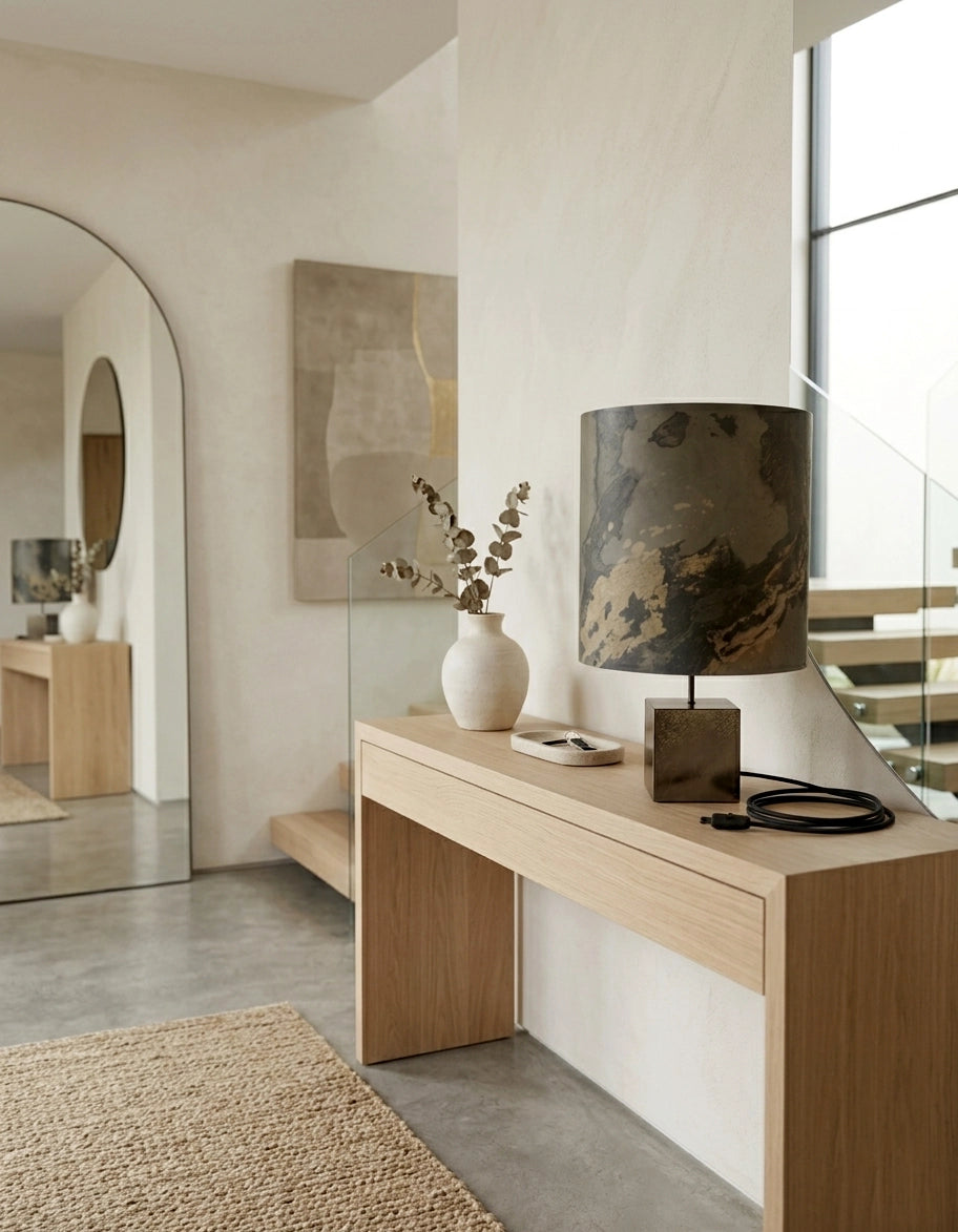 Lampe Cassini Nova sur une console dans un intérieur contemporain design | Atelier Maus