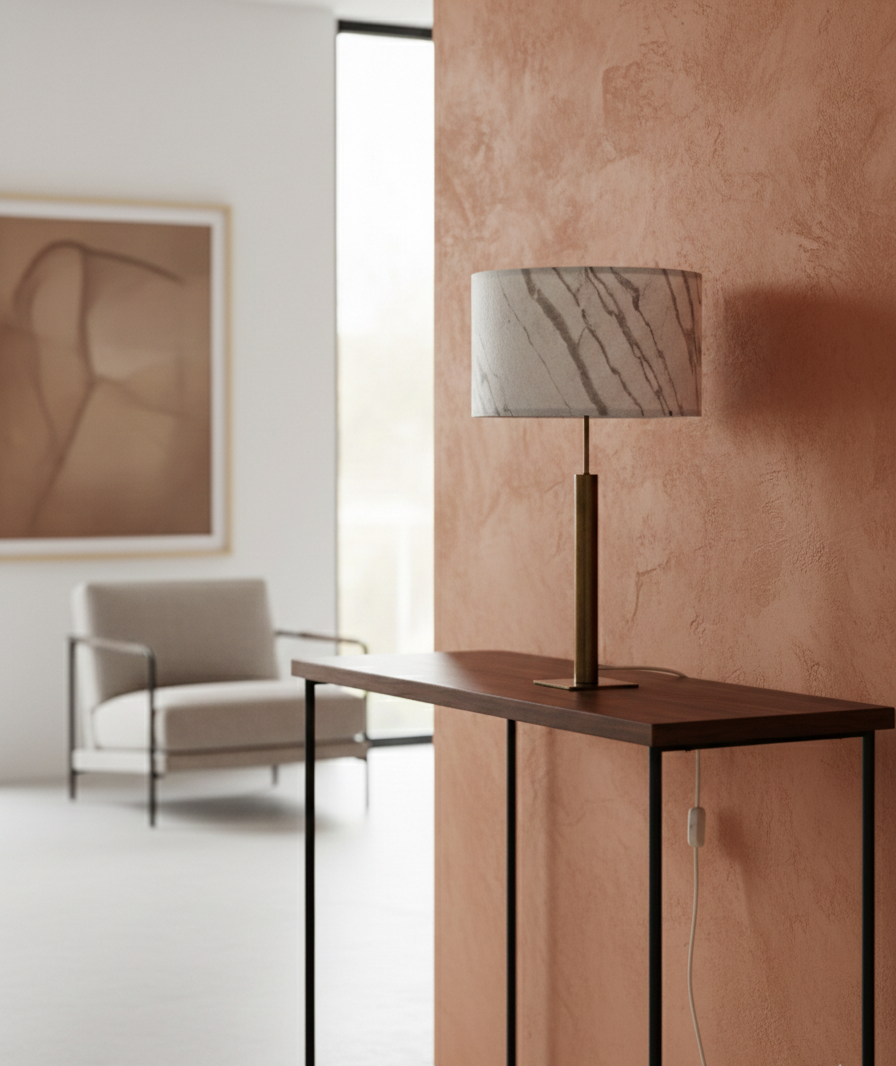 Lampe Atelier Maus posée sur une console design dans un intérieur contemporain