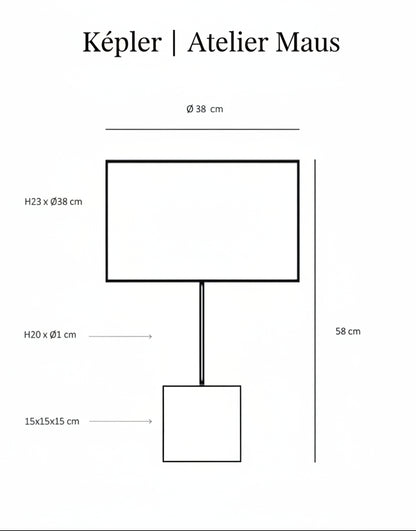 Shema de la lampe Kepler de l'atelier Maus avec dimensions en centimètre.
