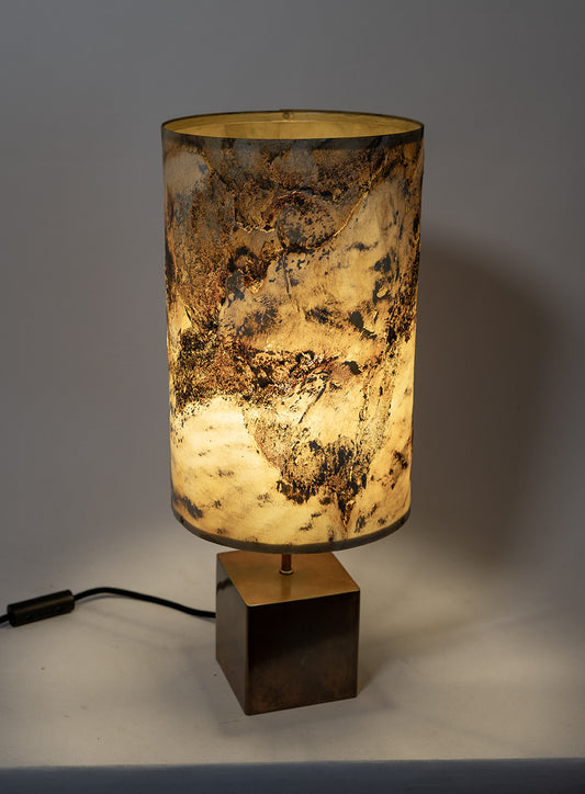 Abat-jour en ardoise pierre de lune adaptable allumé - Atelier Maus - Fabriqué en France